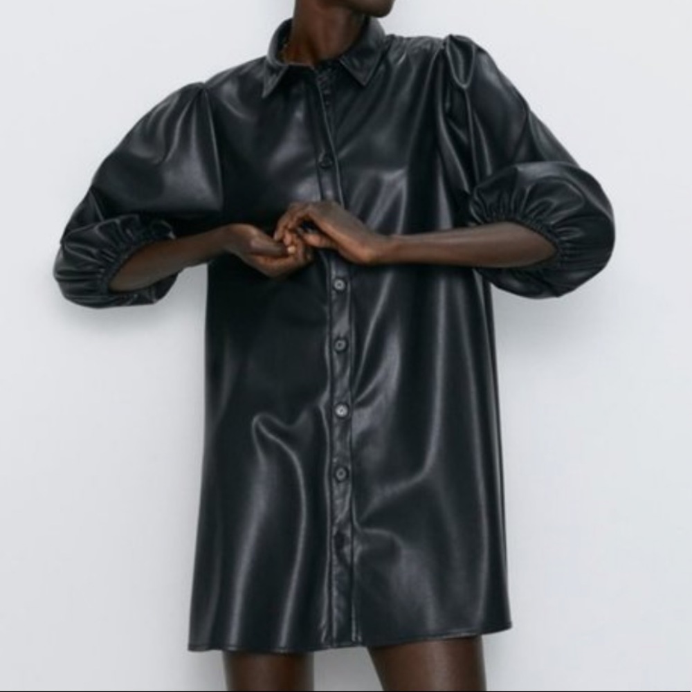 Zara Faux Leather Shirt Dress Shacket